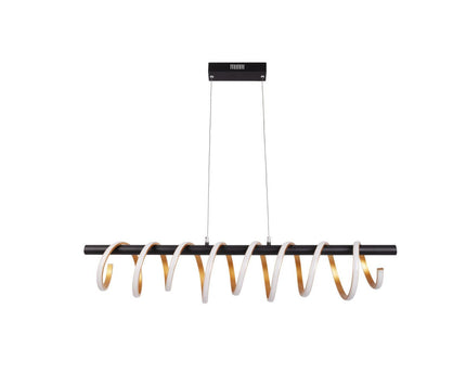 LED -hanglamp "Belleza", moderne metalen hanglamp en plastic zwart, goud en wit, met stevig ingebouwde LED's, 100 cm lang. De ideale verlichting voor woonkamer, eetkamer of keuken.