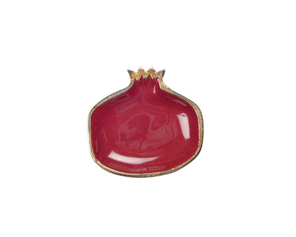 Rode granaatappelbeker met gouden randen 11x11x1.5 cm