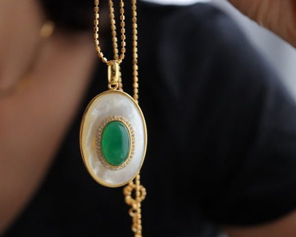 Koninklijke groene Onyx MOP ovale hanger ketting