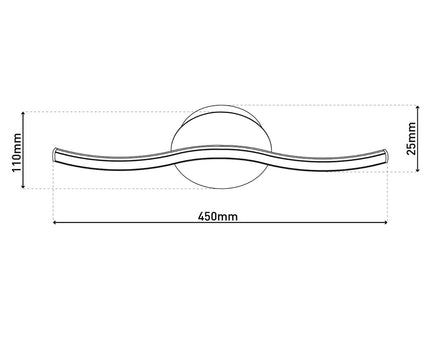 LED-wand/plafondlicht "Onda", metalen plafondlamp en plastic in het zwart, met stevig ingebouwde LED's, verlichting voor woonkamer, kantoor of nachtkastje 45 cm lang
