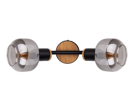 2 Spot plafondlamp "fumoso", metalen plafondlamp en rookglas in zwart en natuur, met E14 -aansluiting, voor eetkamer, woonkamer, gang of kantoor, 40 x 20 cm