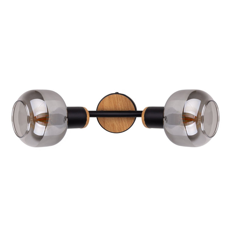 2 Spot plafondlamp "fumoso", metalen plafondlamp en rookglas in zwart en natuur, met E14 -aansluiting, voor eetkamer, woonkamer, gang of kantoor, 40 x 20 cm