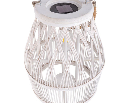 Led Solar Decolor "Korbinian" voor de tuin en het terras gemaakt van hout en rattan in de natuur, zonnelamp 34 cm hoog