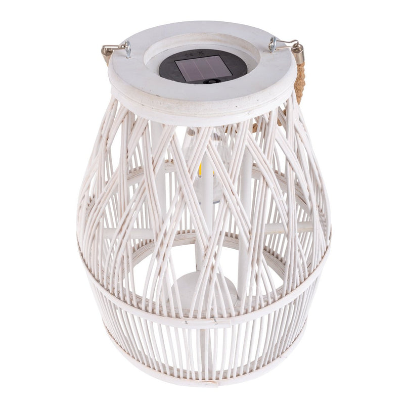 Led Solar Decolor "Korbinian" voor de tuin en het terras gemaakt van hout en rattan in de natuur, zonnelamp 34 cm hoog