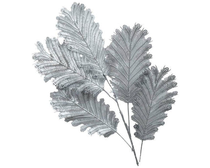 Decoratieve bloem zilveren bladeren h90cm