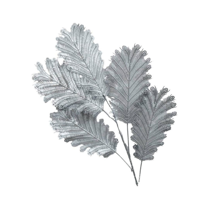 Decoratieve bloem zilveren bladeren h90cm
