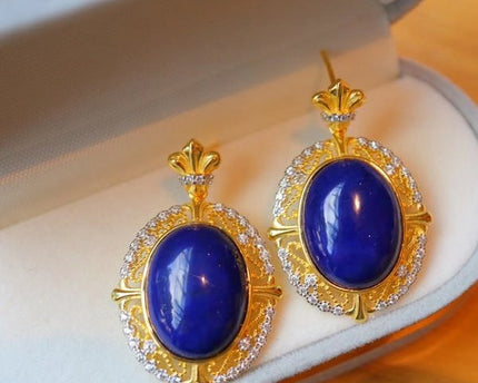 Renaissance lapis lazuli hanger oorbellen
