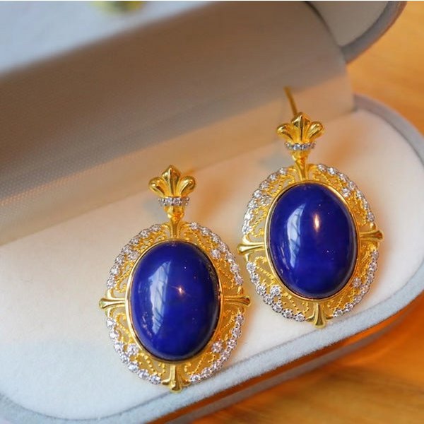Renaissance lapis lazuli hanger oorbellen