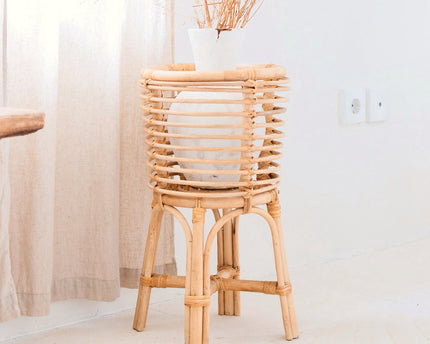 Rotan Plantenstandaard Rond – Boho Plantenbak – Rotan Plantenmand – Natuurlijke Bloemenstandaard voor Potten tot Ø20 cm AKARA