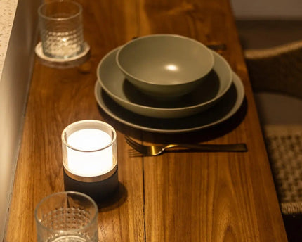 Leo donkerbruine compacte draadloze oplaadbare lamp – natuurlijk hout, dimbaar licht