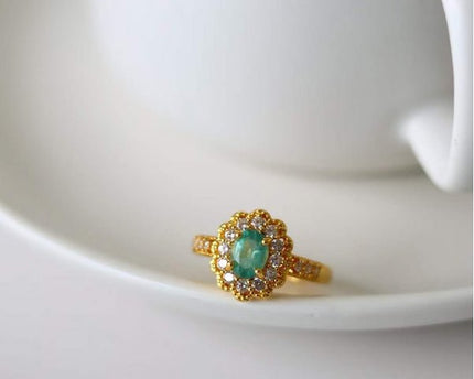 Emerald Gemstone Flower Ring - Real Emerald -verstelbaar