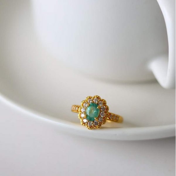 Emerald Gemstone Flower Ring - Real Emerald -verstelbaar