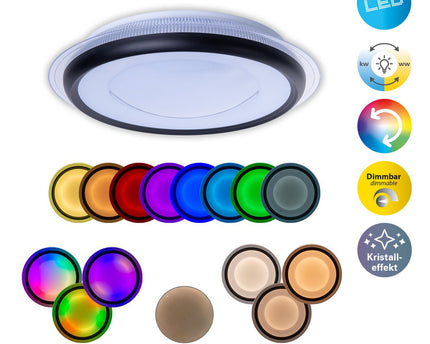 LED -plafondlicht "Canna" gemaakt van metaal en plastic, dimbaar met afstandsbediening, kleurverandering van warm wit naar koud wit naar kleurrijk, stevig ingebouwd -in LED's, plafondlamp voor woonkamer, eetkamer, keuken of gang met 45 cm diameter