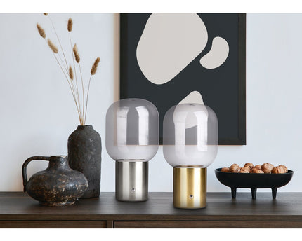 Draadloos tafellicht "Albero" decoratief tafellicht gemaakt van chroomkleurig metaal en glas met stevig geïnstalleerde LED's, dimbaar met aanraaksensor, 25 cm hoog