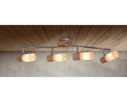 4 Wandplafondspot "Todtnau", metaal, hout en plastic, 60 cm lang