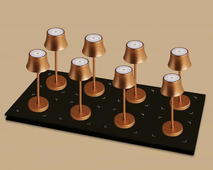 Combi Set Professional-8 X de Pijp Mini Copper Oplaadbare tafellampen & 1 x Central Station Wireless Laying Station met Qi-Technology-Perfect voor restaurants, gastvrijheid en hotels