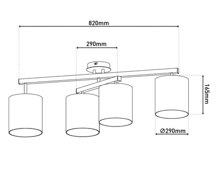 4 plafondlamp "tilde", klassieke metalen plafondlamp en textiel in grijs met E27 -aansluiting, 82 cm lang, de paraplu's zijn verstelbaar, ideaal voor woonkamer, eetkamer en slaapkamer