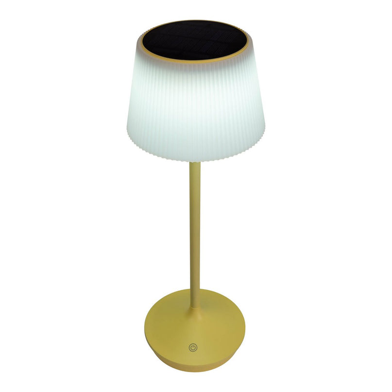 Zonne -batterijlamp "EMMI" 38 cm hoog, paraplu Ø 13 cm, metaal in geel en wit plastic, voor de buitenruimte, dimable CCT.