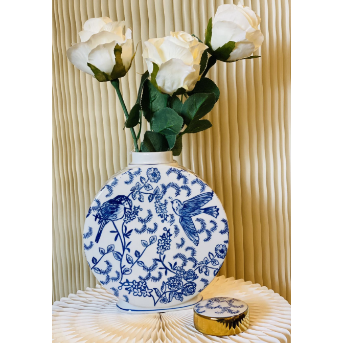 Blauw-witte porseleinen bloemenvaas klein formaat (voor Kitchee Home)