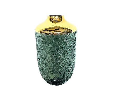 Groene vaas met gouden rand 16 x 29 cm