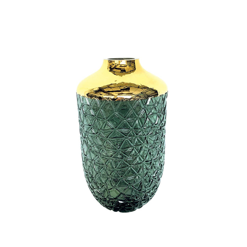 Groene vaas met gouden rand 16 x 29 cm