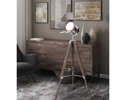 Staande lamp driekbende "Holly" gemaakt van donkere natuur met een E27-versie, 100-140 cm hoog, lamp voor woonkamer, eetkamer of kantoor