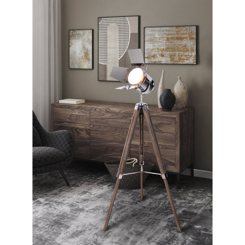 Staande lamp driekbende "Holly" gemaakt van donkere natuur met een E27-versie, 100-140 cm hoog, lamp voor woonkamer, eetkamer of kantoor