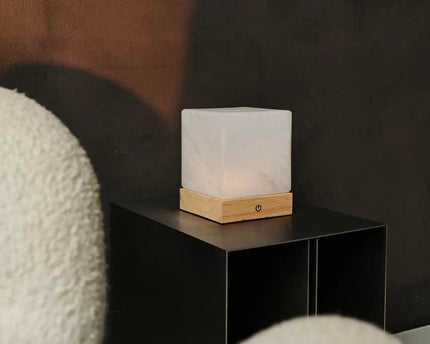 YCE lichtbruine draadloze houten lamp met bevroren glas-oplaadbare, dimbare, 100-uur batterij