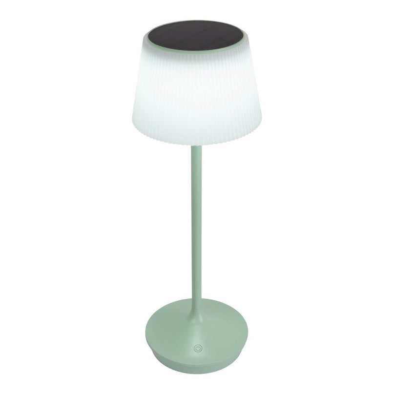 Zonne -batterijlamp "EMMI" 38 cm hoog, paraplu Ø 13 cm, metaal in mint en wit plastic, voor de buitenruimte, dimable CCT.