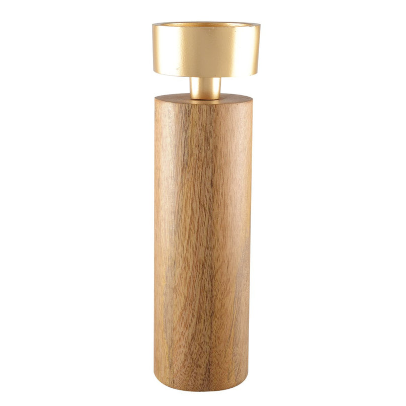 Hout en gouden metalen kandelaar 27 cm