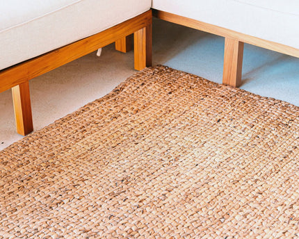 Vierkant Boho-vloerkleed gemaakt van natuurlijke vezels-handgeweven vloermat-rechthoekig bruin tapijt-groot water hyacint tapijt 180x115 cm sawah