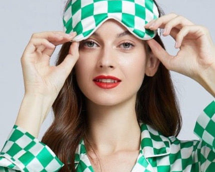 100% zijde ontspanningsslaapmasker-19 mm-bandjes op schaakbordpatronen-oversize