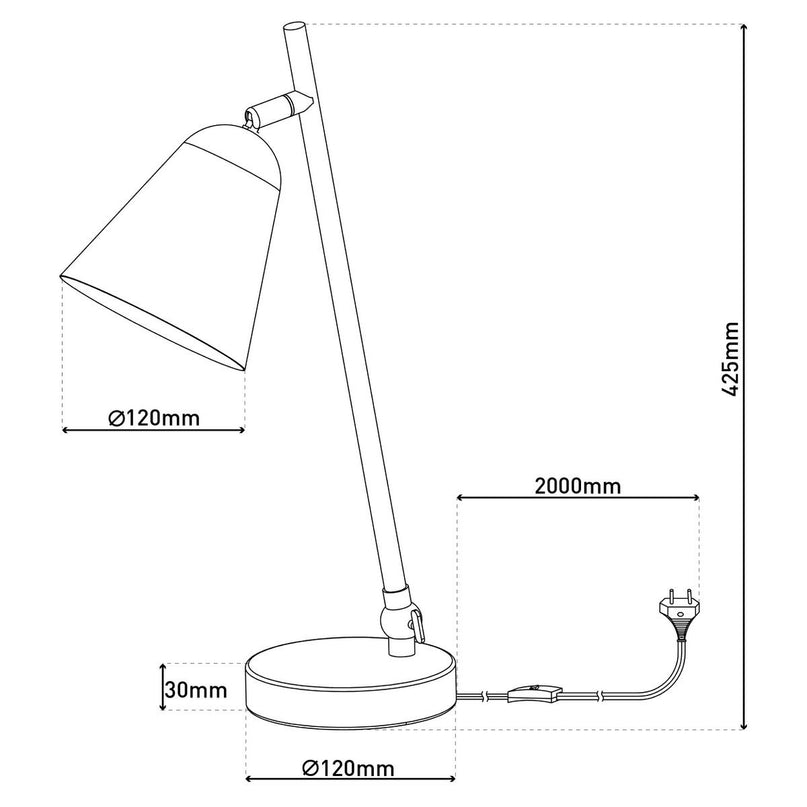 De "Triton" tafellamp gemaakt van zwart en messing gekleurd metaal is 42,5 cm hoog, heeft een E14-versie en is ideaal voor woonkamer, gang, kantoor of dessert