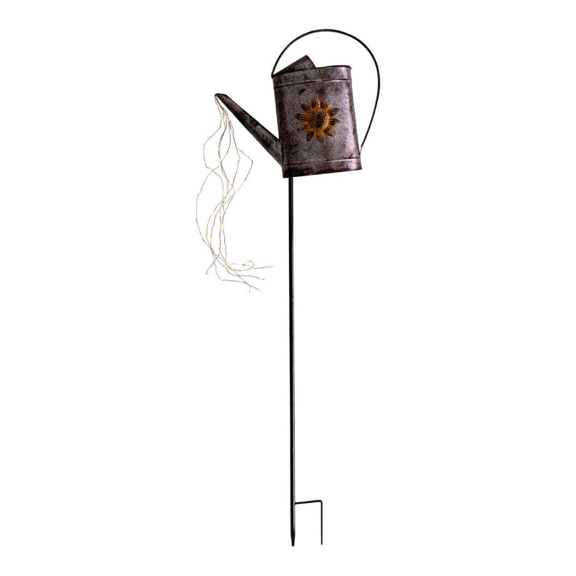 LED Solar Earth Skeer (waterhond) H: 110 cm gegalvaniseerd, voor buiten, gemalen spies gemaakt van metaal en plastic in zilver, met geïntegreerde LED