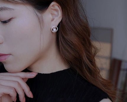 Sprankelende cirkel parel sieraden set-ketting en oorbellen