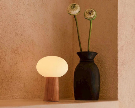 Max lichtbruine houten oplaadbare tafellamp met glas en oplaadbare batterij | Dimbare en veelzijdige verlichting