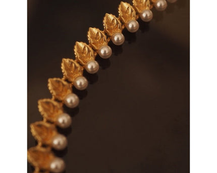Vintage gouden bladeren parelketting