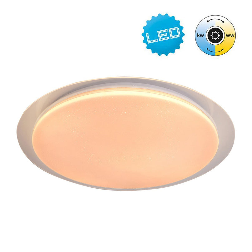 LED -plafondlamp "Locarno" Ø 46 cm, gemaakt van metaal en acryl met kristaleffect in wit, lichttemperatuur verstelbaar via afwisselende schakelaar