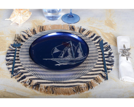 Dessy in jute canvas raye beige et bleu