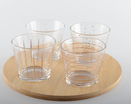 Gouden bekers met houten lade - veel van 4