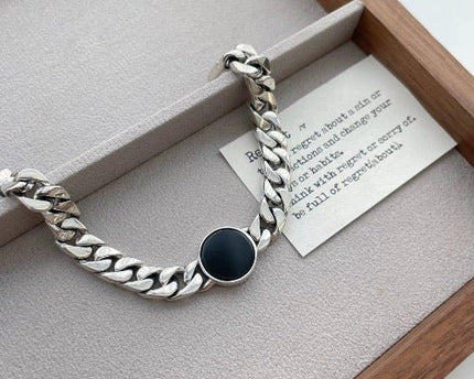 Sterling zilveren Cubaanse kettingarmband - zwarte onyx