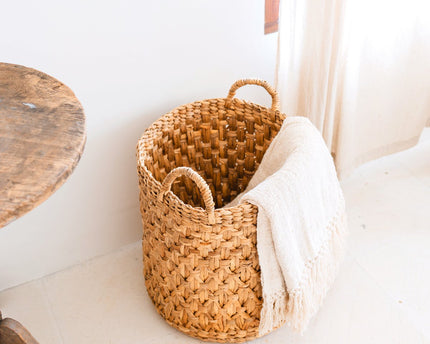 Rond geweven wasmand – Boho plantenmand – wasmand bruin – grote mand van waterhyacint RAJA (3 maten Ø 35/40/50 cm)