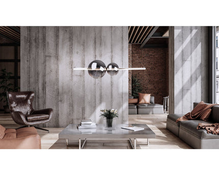LED hanglamp Chrome "NOVA" gemaakt van chroom -gekleurd metaal, plastic en rookglas, met stevig ingebouwde LED's, ca.