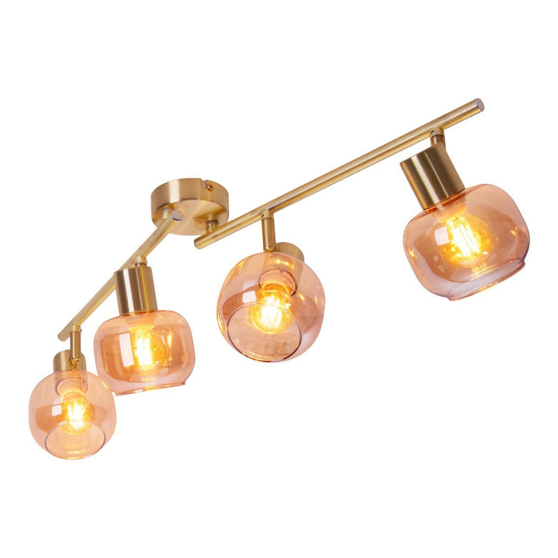 4er spot/plafondlamp "libby", klassieke plafondlamp gemaakt van messing gekleurd metaal en getinte glas in barnsteen, met E14-aansluiting, voor eetkamer, woonkamer, gang of kantoor, 80 cm lang