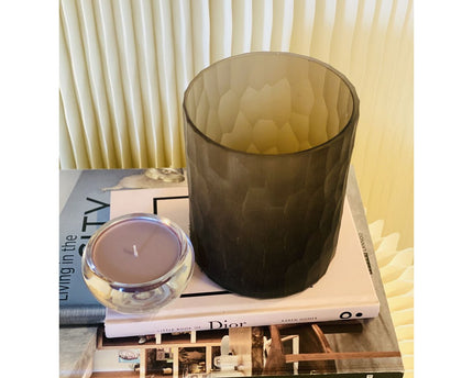 THEELICHTHOUDER (handgeslepen glazen pot)