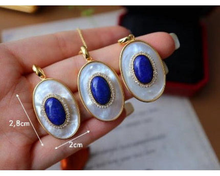 Lapis Lazuli MOP grote ovale hanger ketting