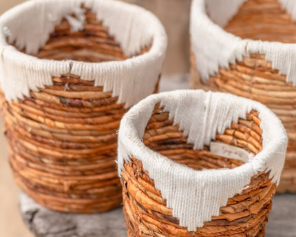 Kleine zeegrasmand MENIK | Plantenmand | Geweven Boho-mand | Plantenbak | Ronde bloemenmand | Macramé mand