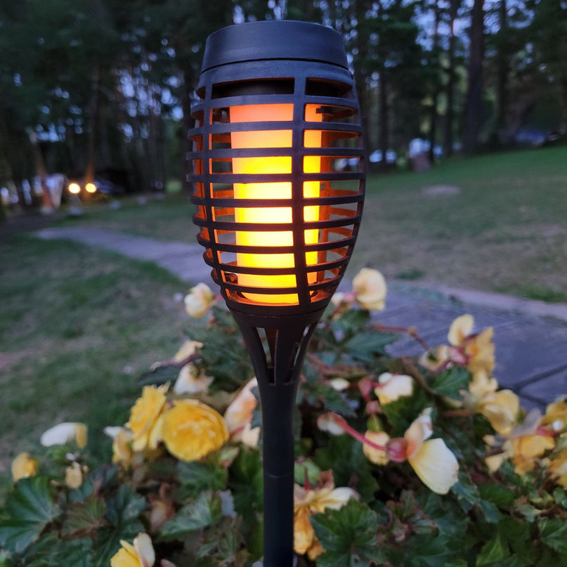 3 Set LED Earth Spit "Torch" 58 cm gemaakt van grijs plastic, met geïntegreerd LED, zonnelampje voor buiten