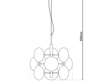 Hanger lamp "Orion" Ø ca. 53 cm barnsteen, gemaakt van messing gekleurd metaal en glas in barnsteen, G9-sockets, verlichting voor woonkamer, eetkamer of kantoor.