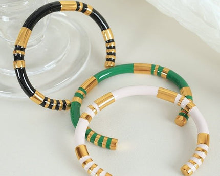 Stapelbaar geëmailleerde armbanden-wit, zwart n groen